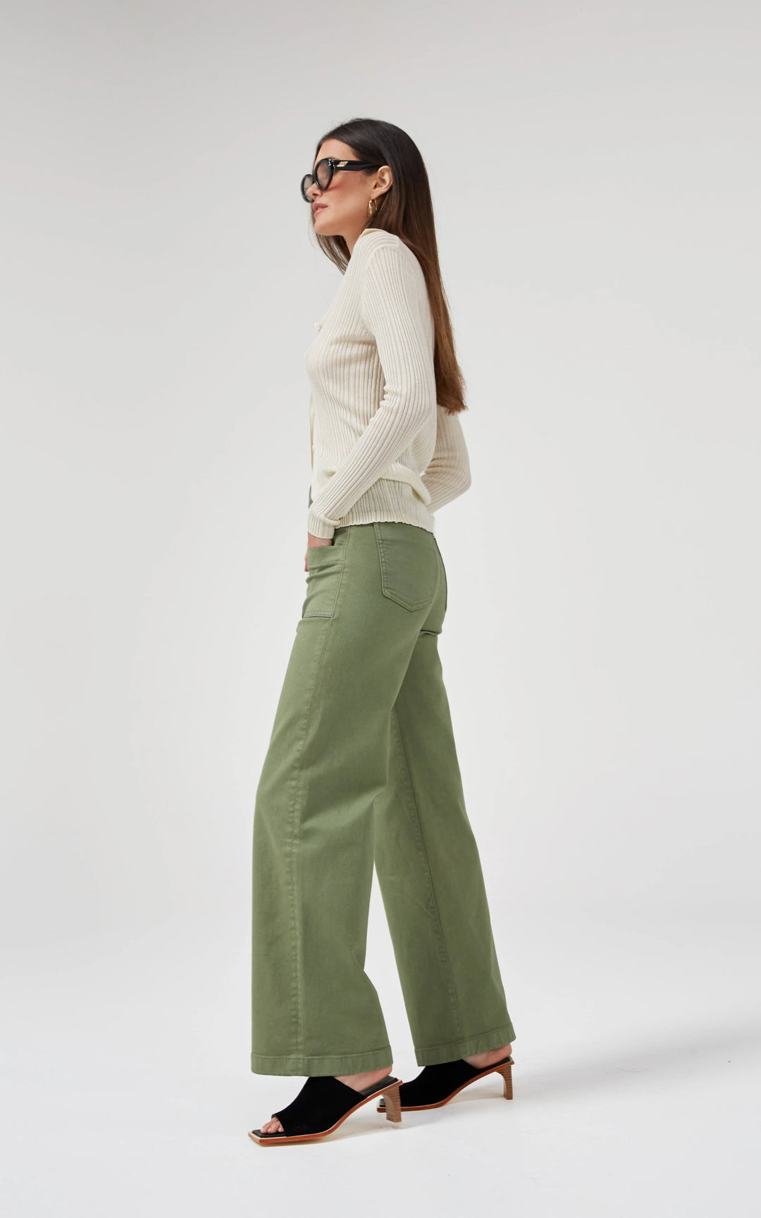 Willow Wide Leg  Jeans - Natural Olive